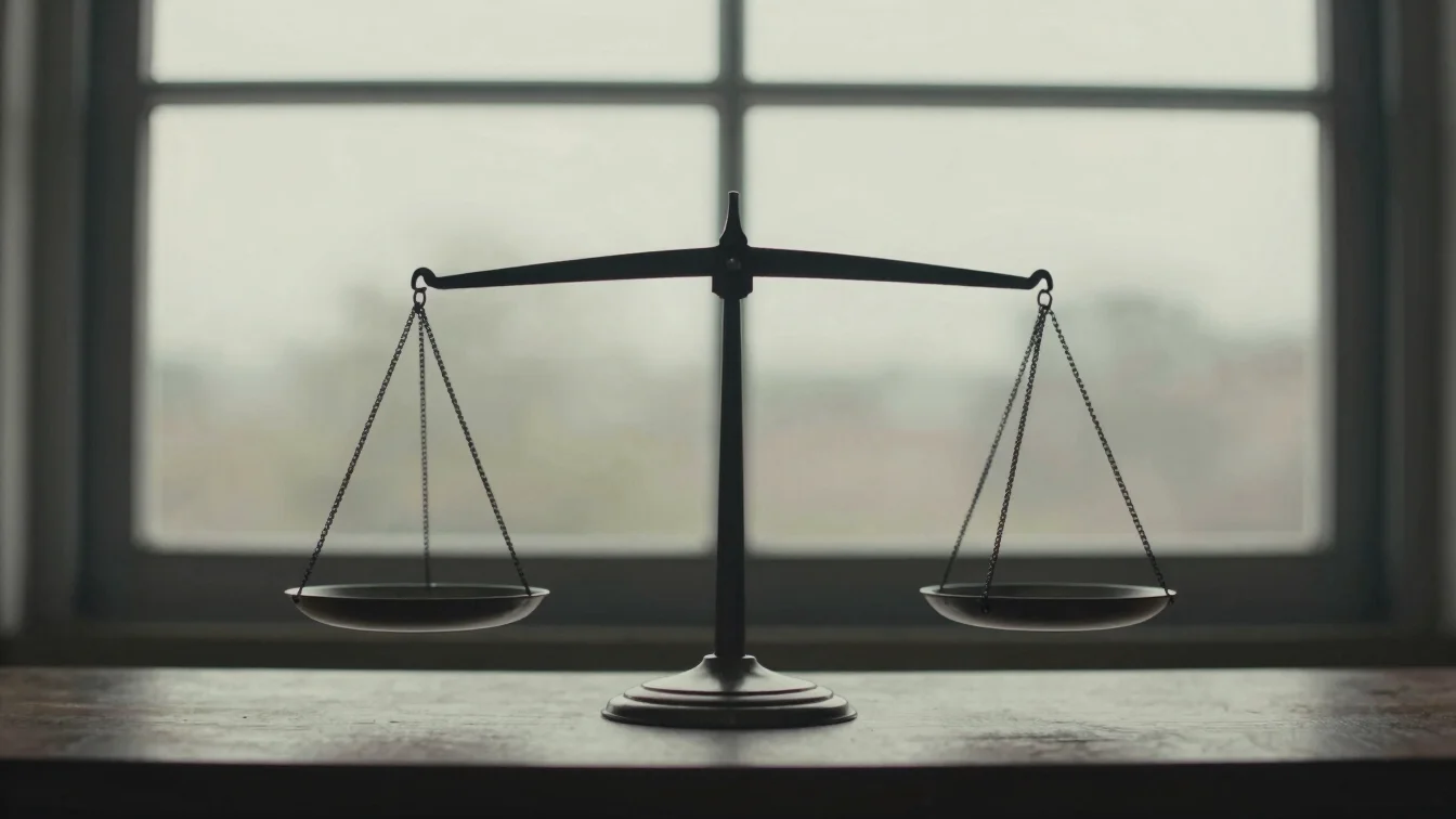 Conceptual image of a balanced scale with abstract digital elemen